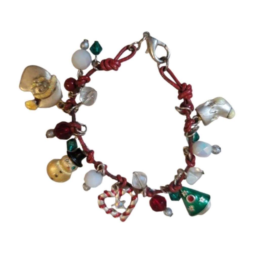 Christmas charm bracelet snowman tree heart santa beads